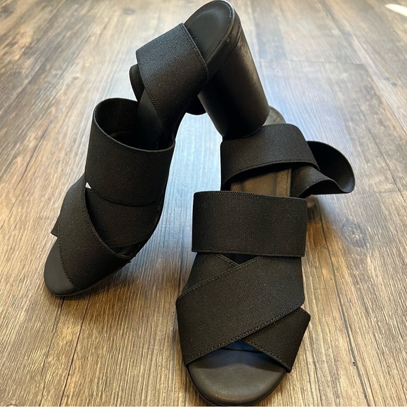 COS Womens Heels Sandals Round Block Chunky Heel Black Elastic Straps Size US 6 - Picture 1 of 9